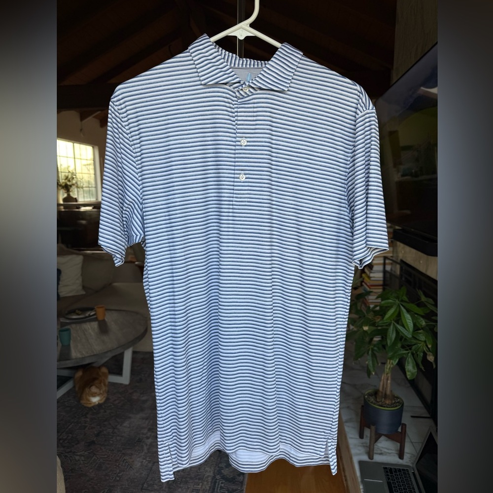 johnnie-O Navy and White Striped Polo Shirt